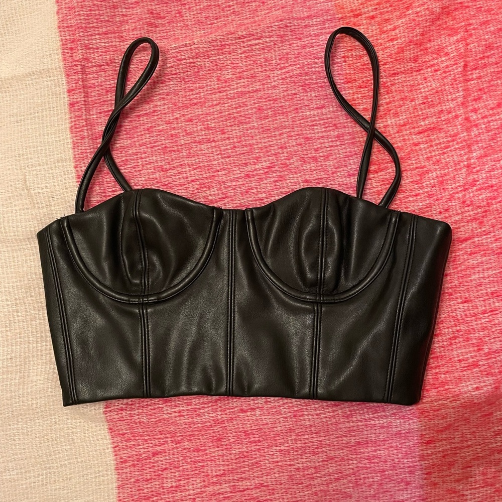 NWOT Leather White Fox Crop Top